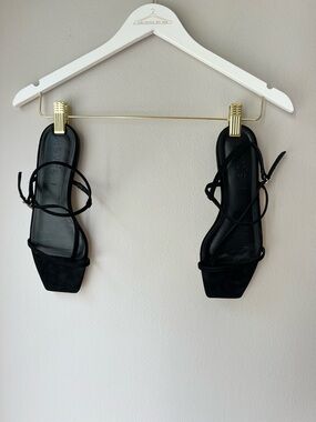 Aeyde Elise Black Suede Strappy Sandals Square Toe Size 41